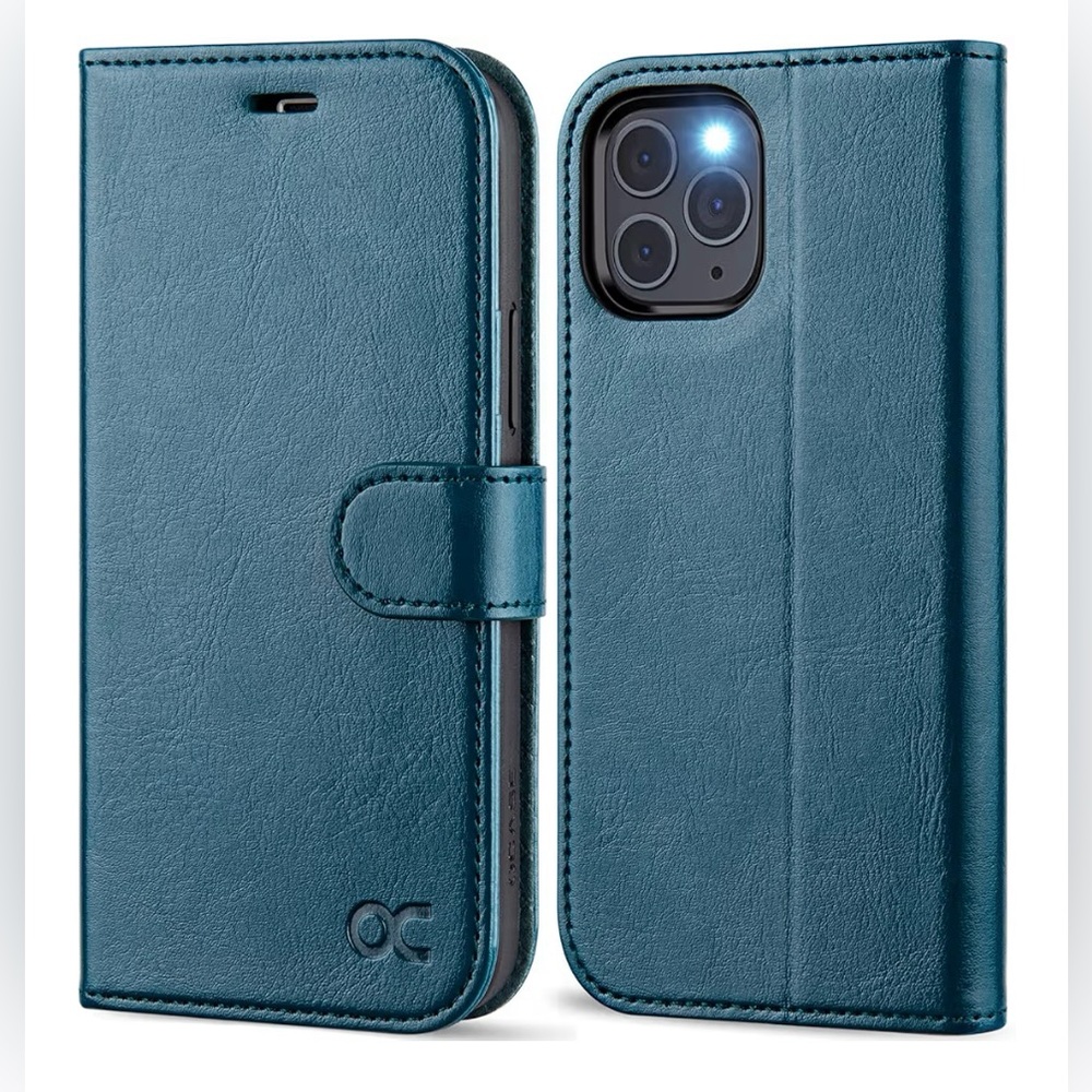 OCASE iPhone 12 / 12 Pro Wallet Case RFID PU Leather Flip Kickstand Peacock Blue